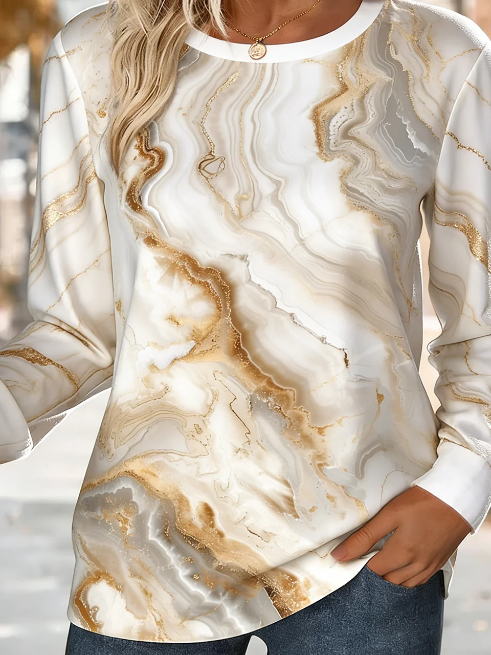 Retro Rundhals Verlaufsmuster Sweatshirt