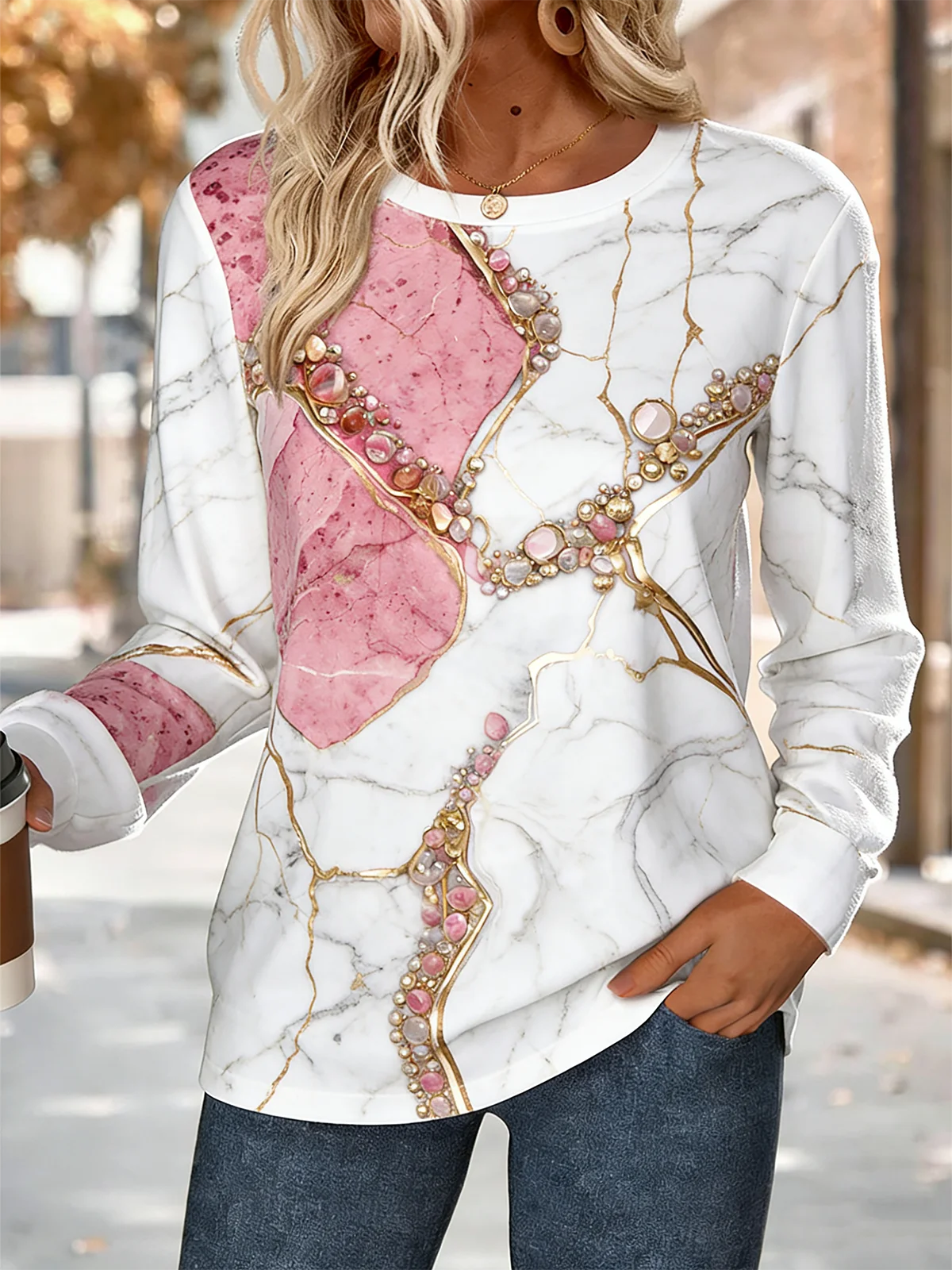 Retro Rundhals Verlaufsmuster Sweatshirt