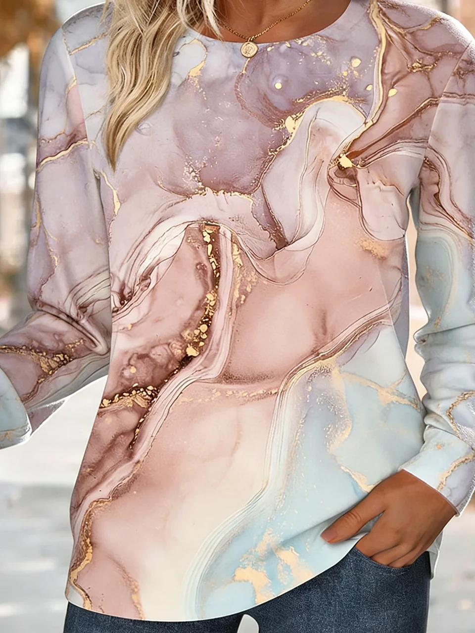 Retro Rundhals Verlaufsmuster Sweatshirt