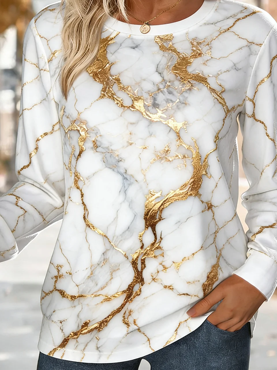 Retro Rundhals Verlaufsmuster Sweatshirt