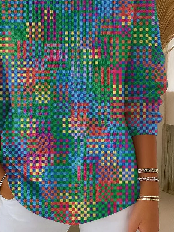 Damen Abstrakt Langarm Bequem Lässig Print Pullover