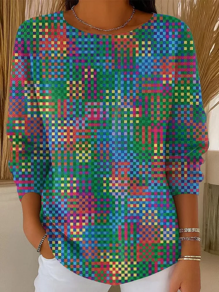 Damen Abstrakt Langarm Bequem Lässig Print Pullover