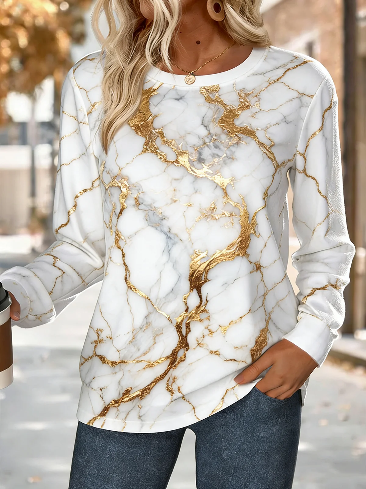 Retro Rundhals Verlaufsmuster Sweatshirt