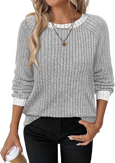 Lässig Unifarben Rundhals Langarm T-Shirt