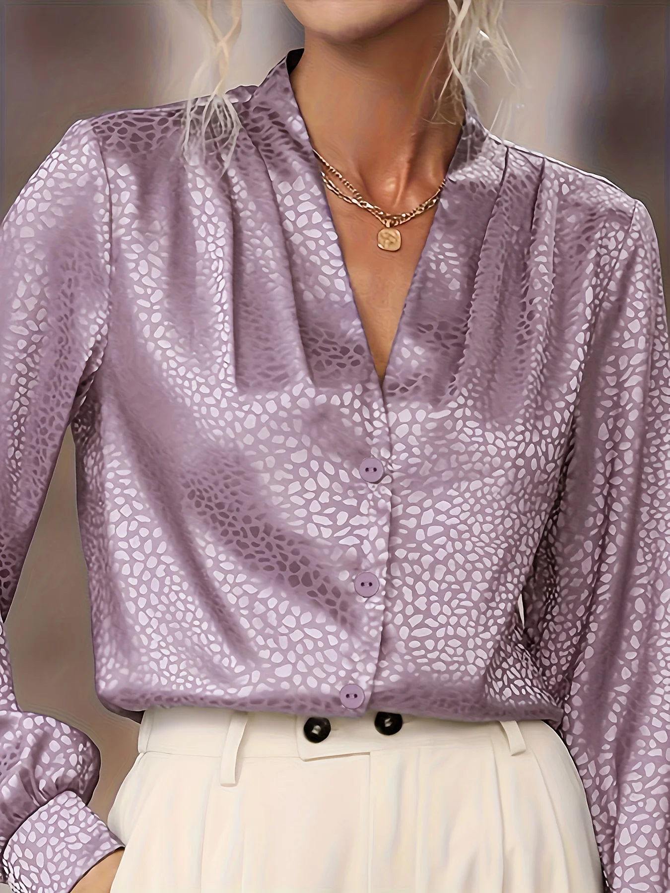 V-Ausschnitt Langarm Leopard Regelmäßig Regelmäßige Passform Bluse für Damen