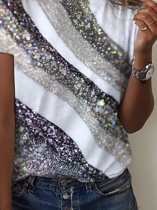 Lässig Abstrakt Rundhals Kurzarm T-Shirt