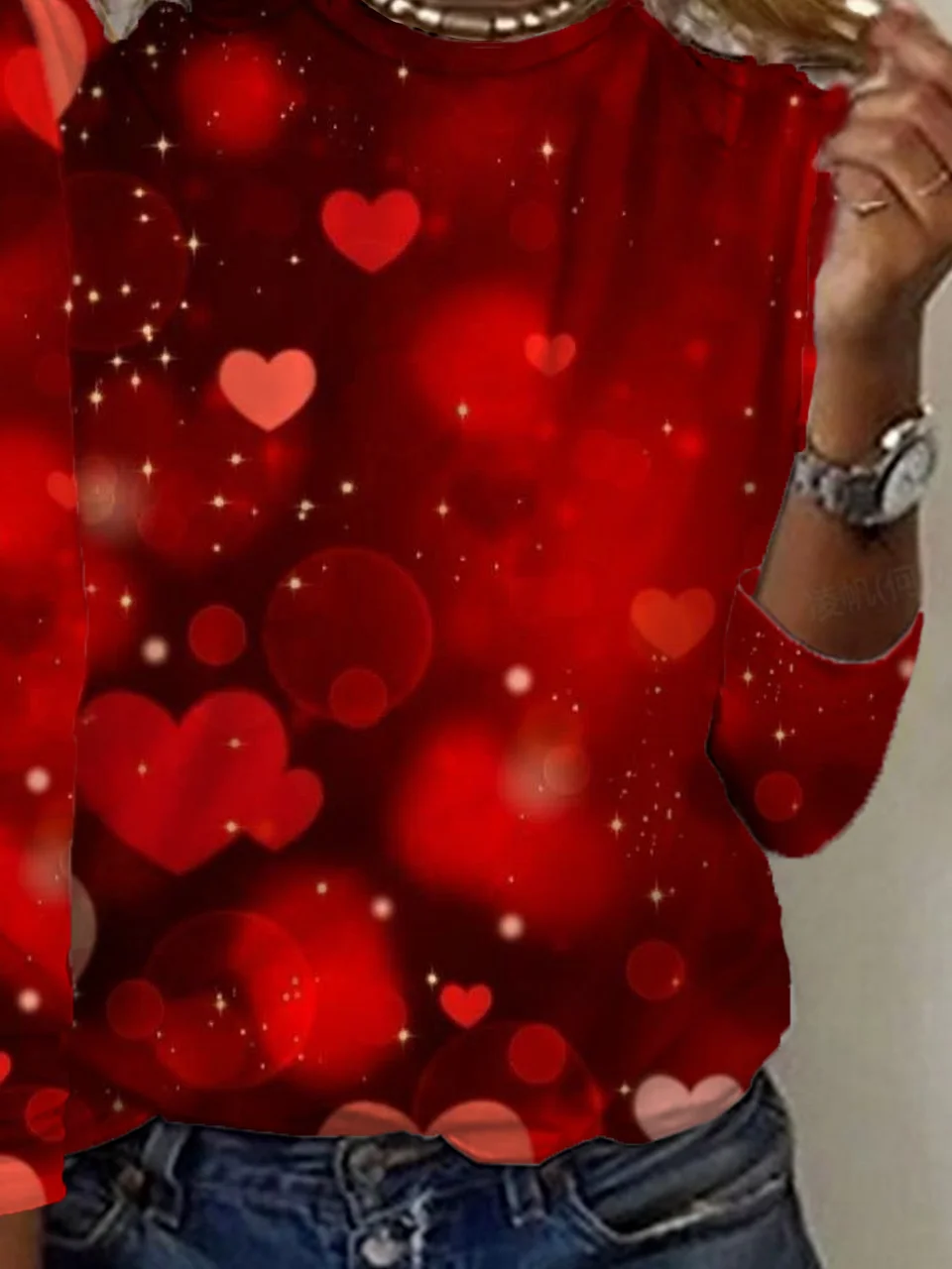 Lässig Herz/Herz Rundhals Langarm T-Shirt