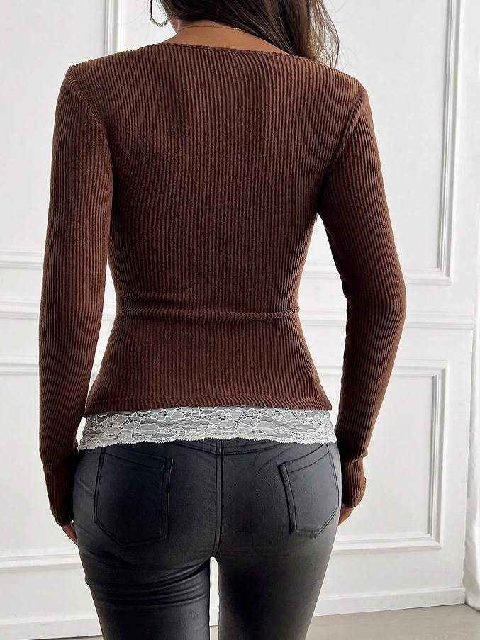 Lässig Unifarben Rundhals Langarm T-Shirt