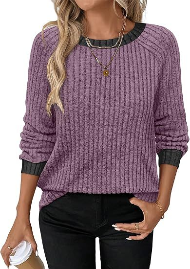 Lässig Unifarben Rundhals Langarm T-Shirt