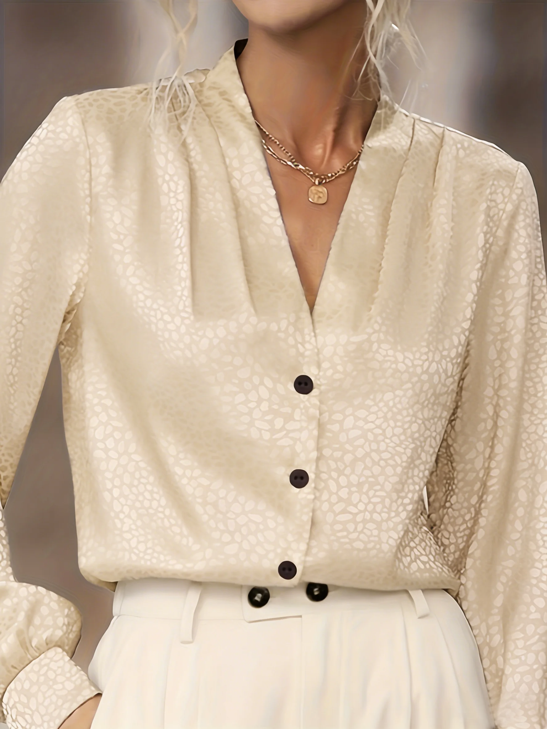 V-Ausschnitt Langarm Leopard Regelmäßig Regelmäßige Passform Bluse für Damen