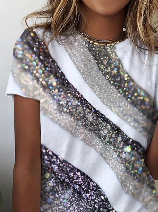 Lässig Abstrakt Rundhals Kurzarm T-Shirt