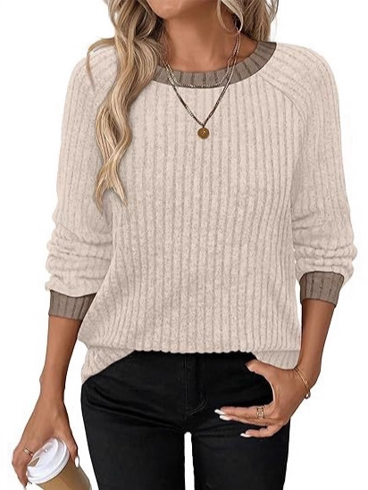 Lässig Unifarben Rundhals Langarm T-Shirt