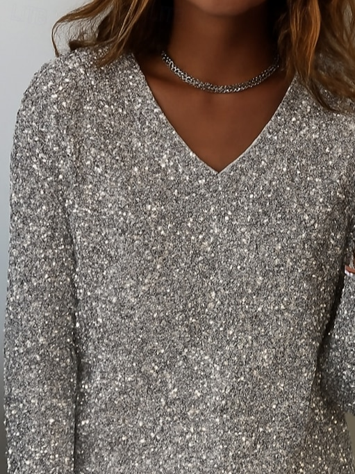 Lässig Abstrakt V-Ausschnitt Langarm T-Shirt