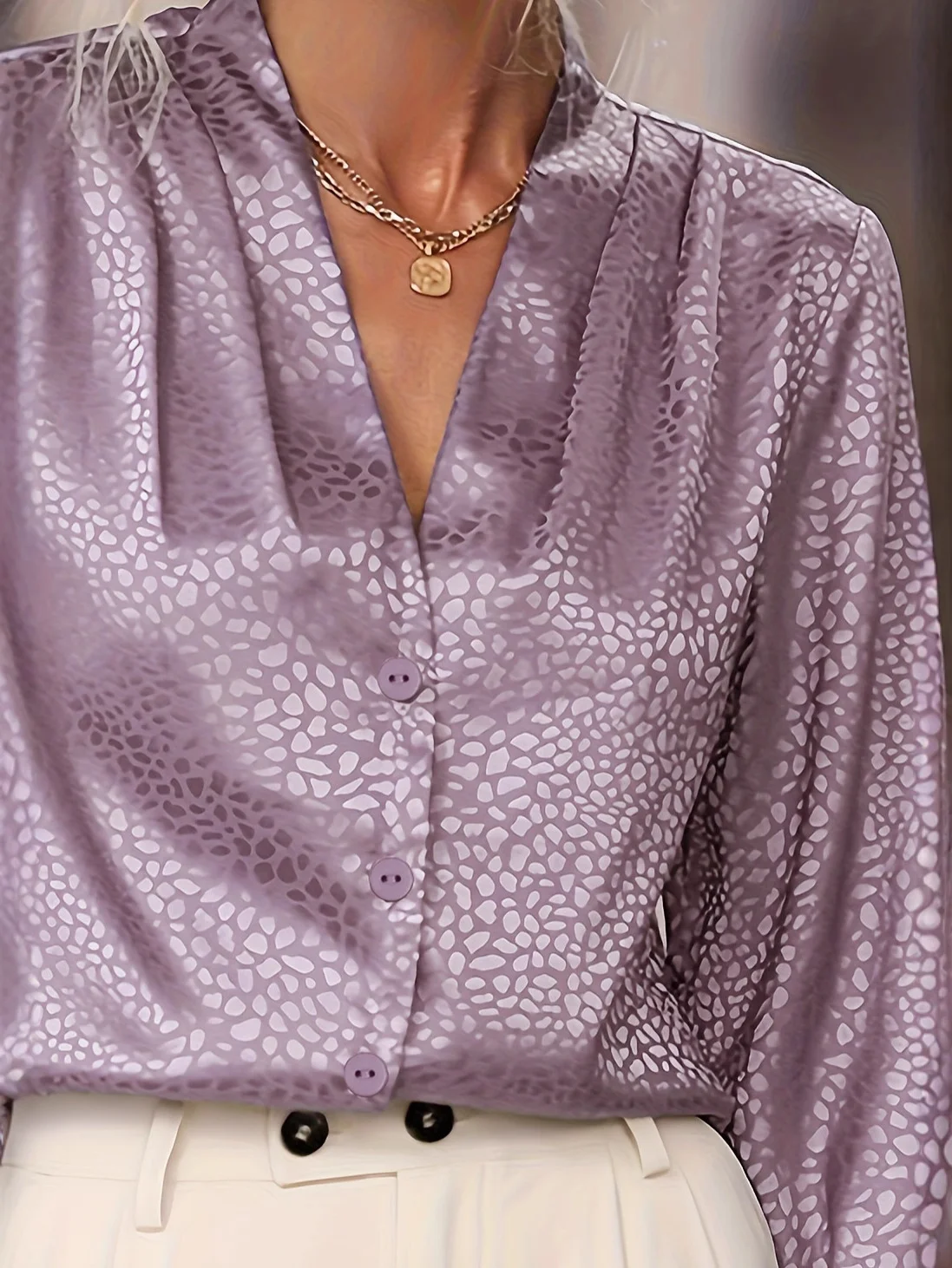 V-Ausschnitt Langarm Leopard Regelmäßig Regelmäßige Passform Bluse für Damen