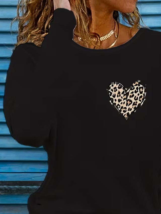 Lässig Leopard Rundhals Langarm T-Shirt