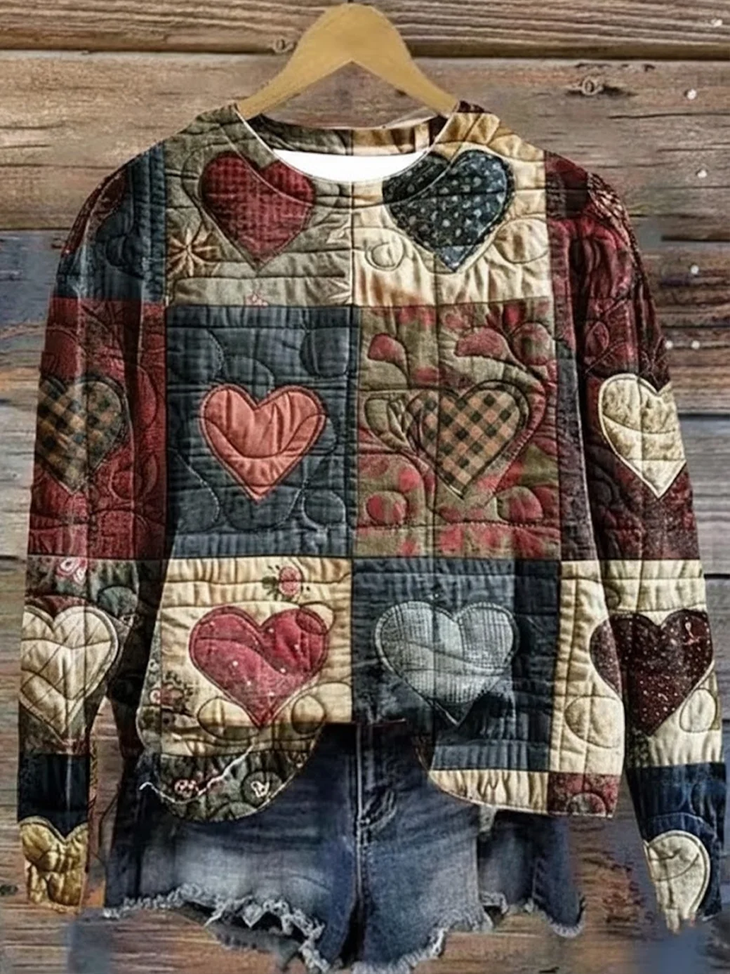 Lässig Rundhals Herz/Herz Sweatshirt Print