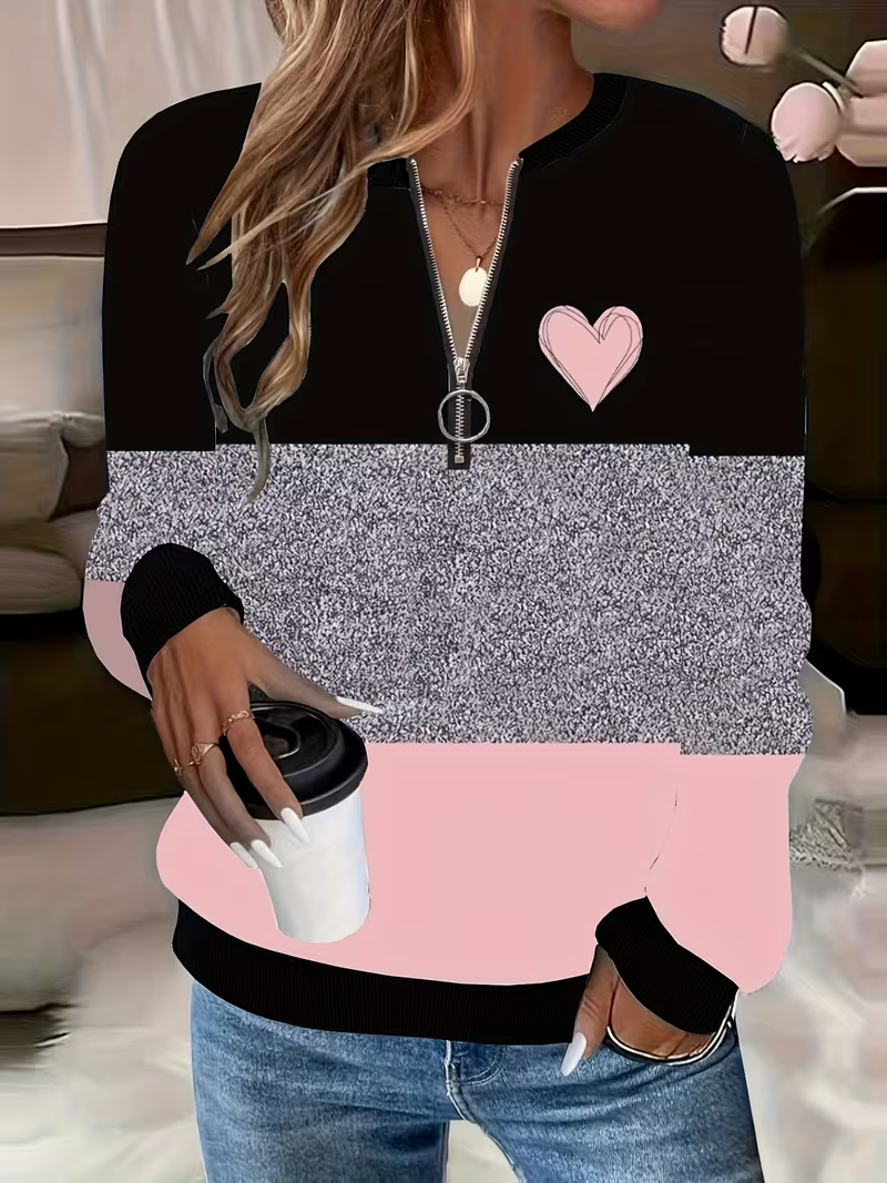 Lässig Rundhals Herz/Herz Sweatshirt Print