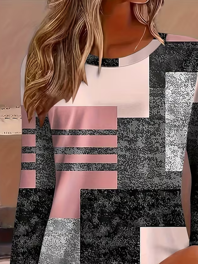 Lässig Abstrakt Rundhals Langarm T-Shirt