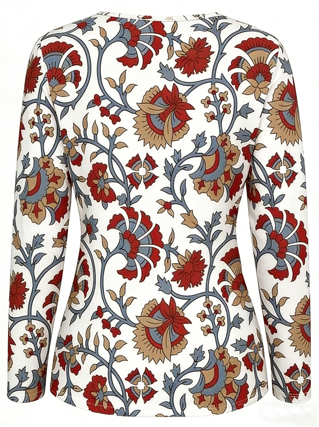 Lässig Geblümt V-Ausschnitt Langarm T-Shirt