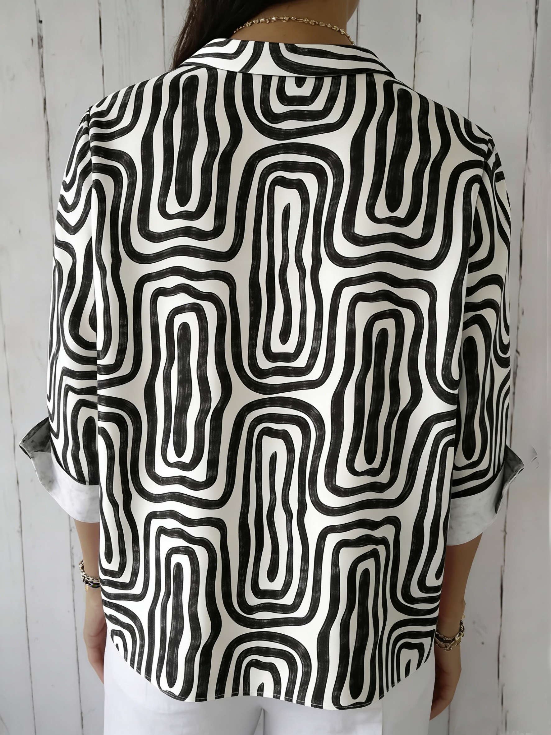 Schalkragen Langarm Gestreift Regelmäßig Weit Bluse für Damen