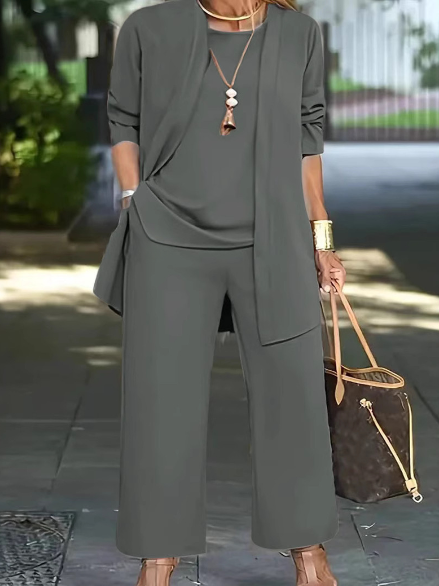 Damen Unifarben Nahtverarbeitung Matching Kostüm Pendeln Langarm Lässig Frühling/Herbst Mehrteiliges Set Matching Set