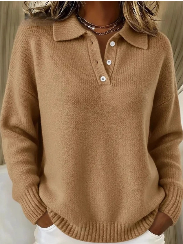 Damen Unifarben Langarm Bequem Lässig Pullover