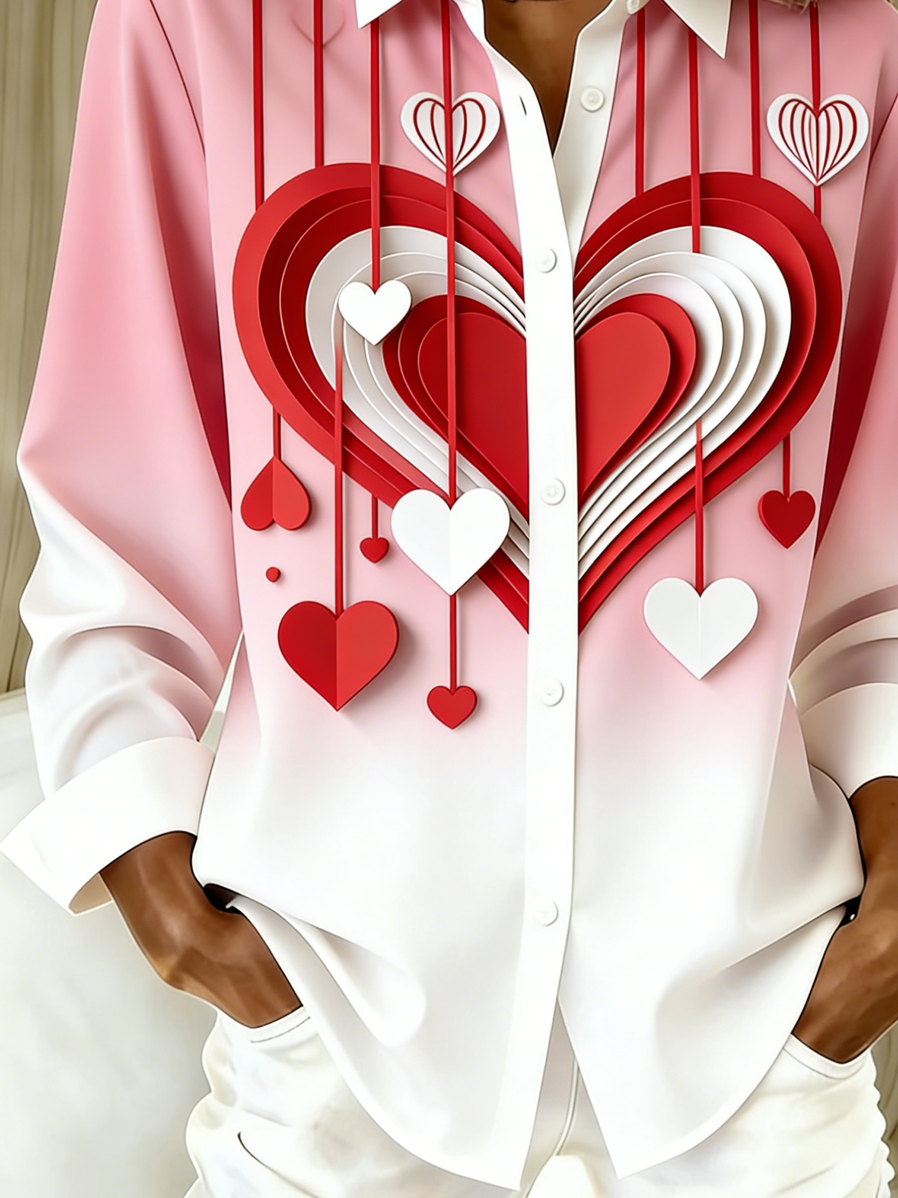 Schalkragen Langarm Herz/Herz Regelmäßig Weit Bluse für Damen