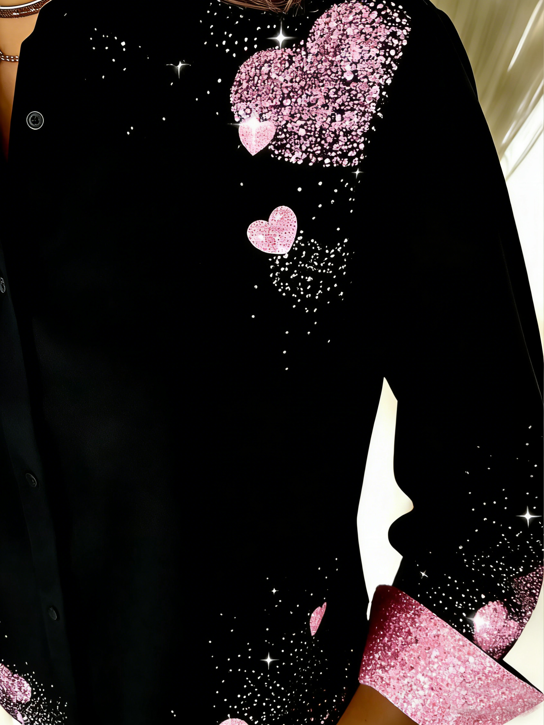 Schalkragen Langarm Herz/Herz Regelmäßig Weit Bluse für Damen