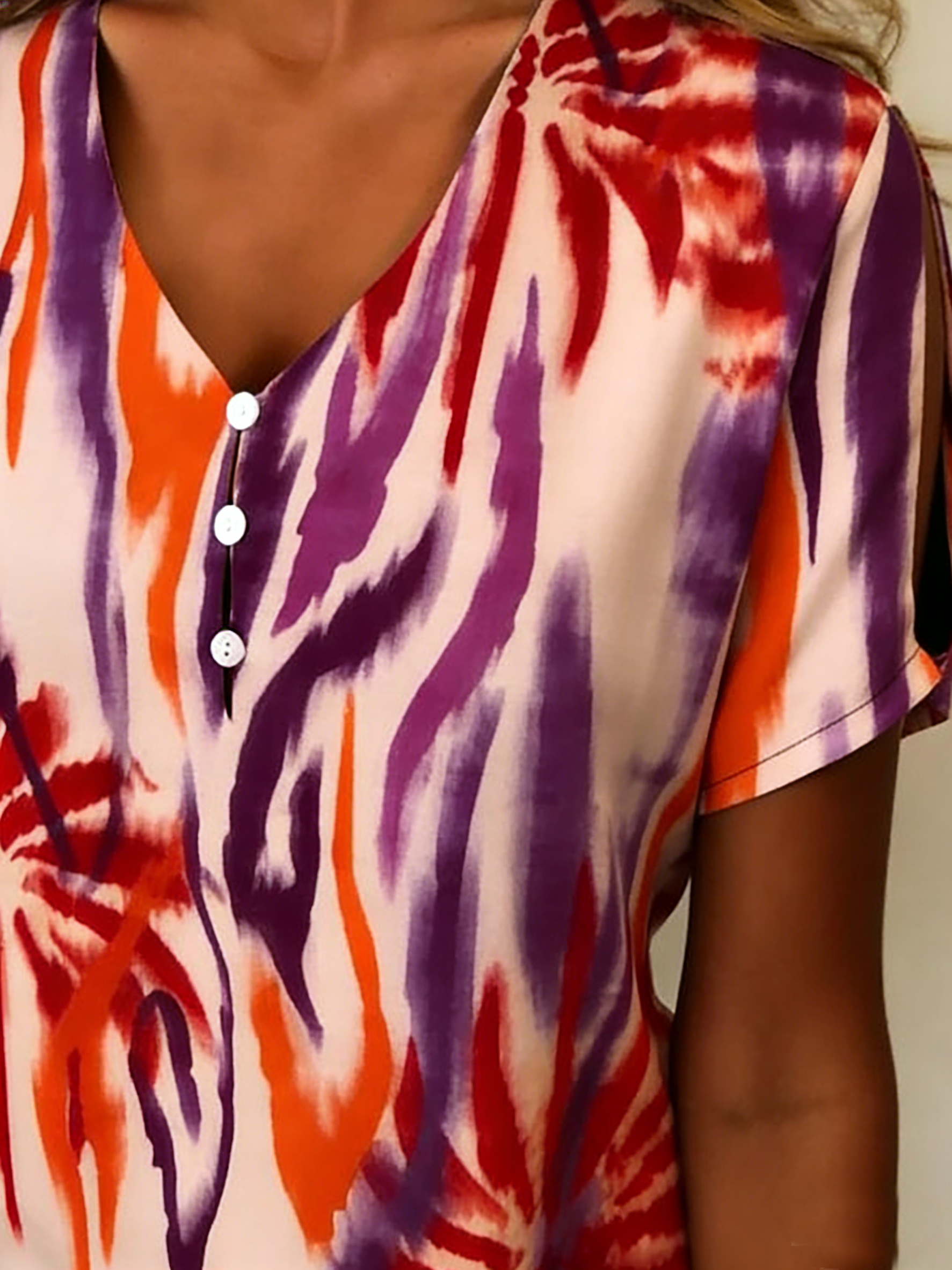 Lässig Abstrakt V-Ausschnitt Kurzarm T-Shirt