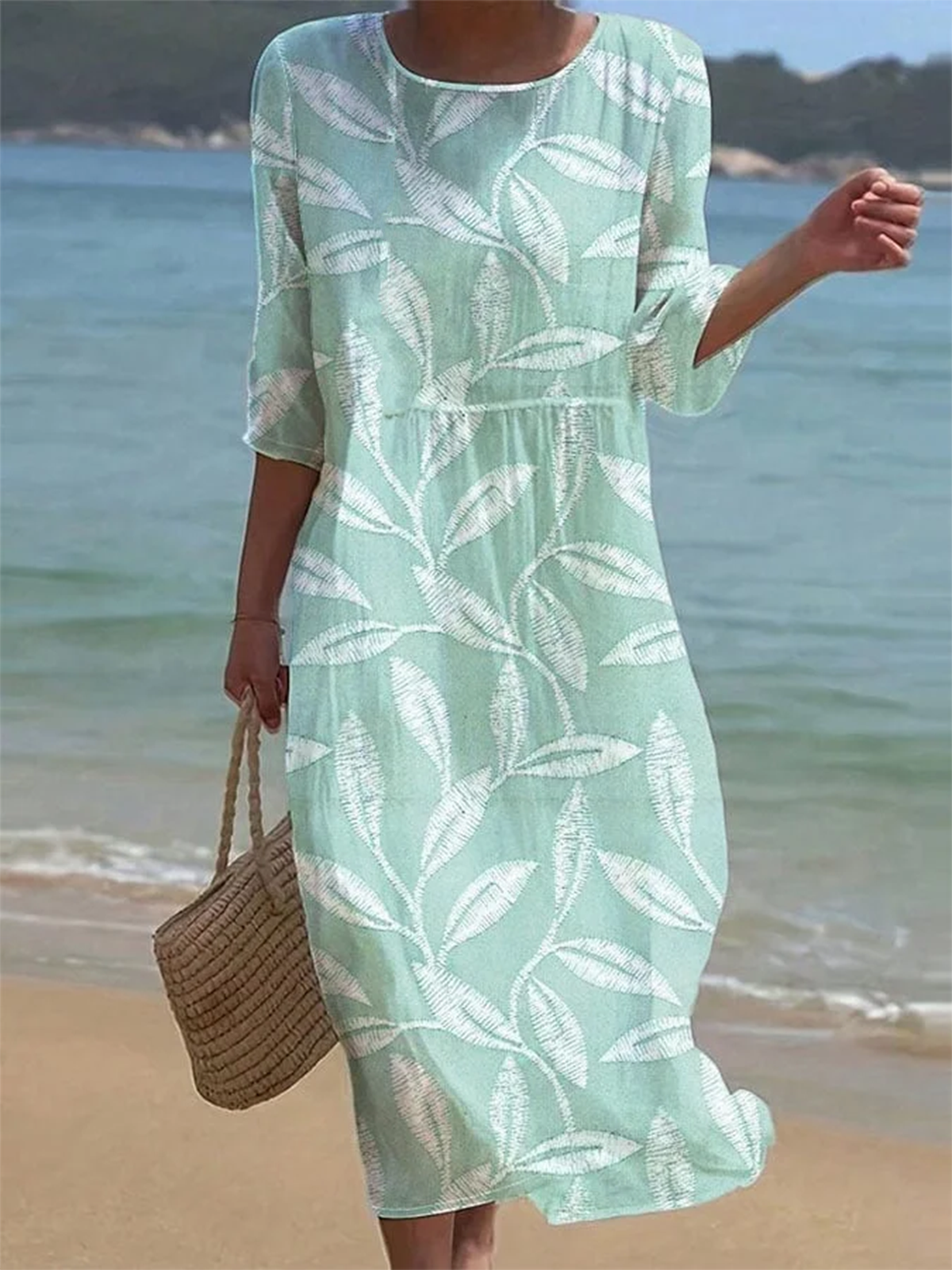 damen-bl-tter-sommer-kleid-halbarm-a-linien-kleid-de-noracora