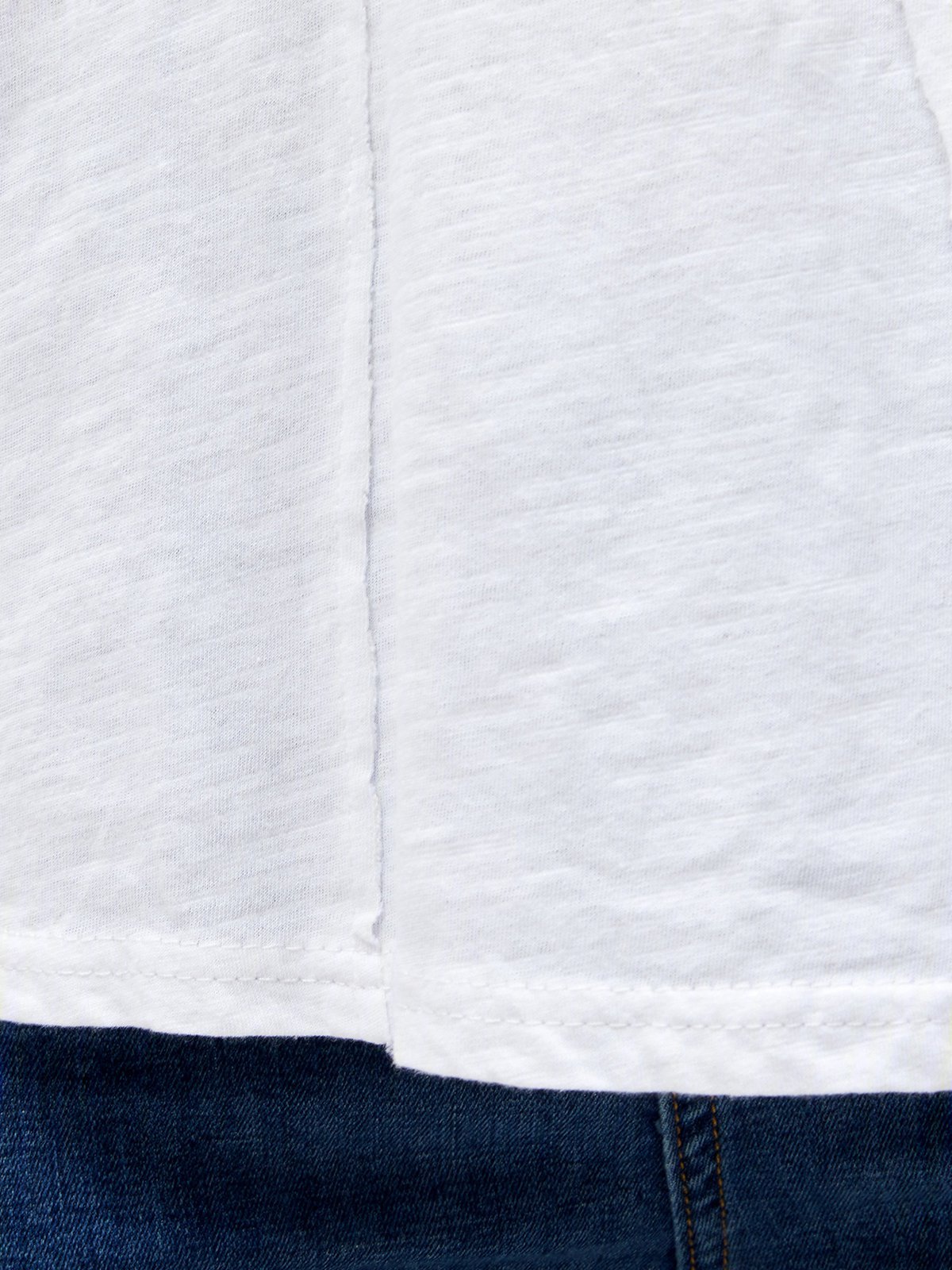 Weiß Langarm Leinen Rundhals T-Shirt