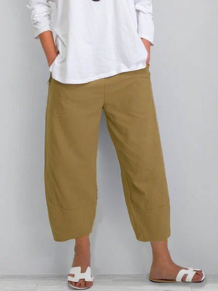 Große Größen Ernte Hosen Damen Unifarben Taschen Hosen