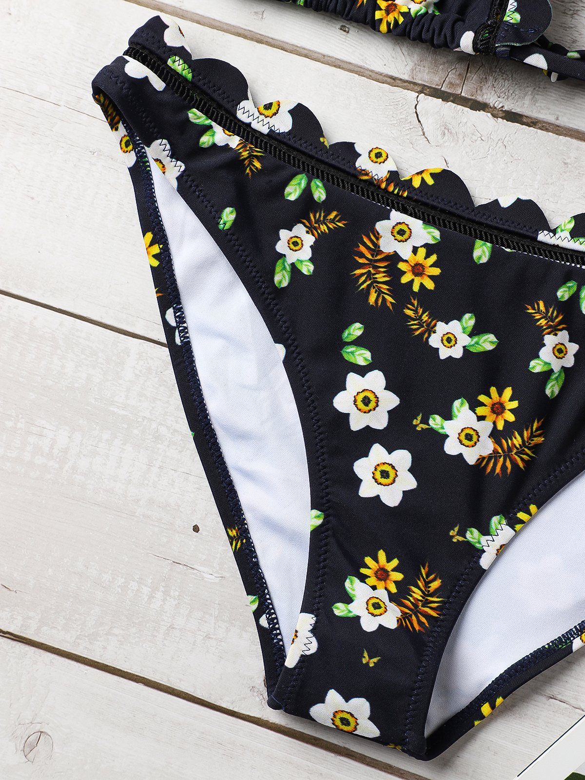 Blumenmuster Hohl Bikini Badeanzug