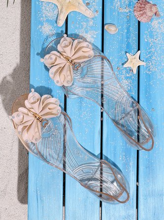 Transparent Unterseite Kristall Schleife Fisch Mund Flach Strand Pantolette