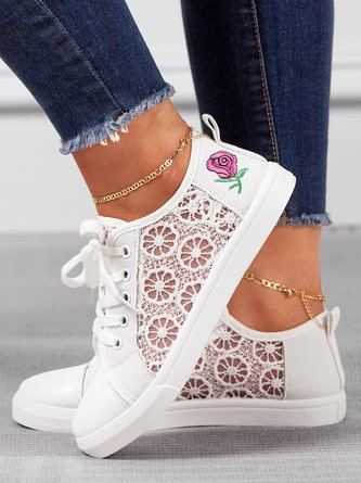Atmungsaktiv Mesh Rosa Stickerei Schnürung Segeltuch Schuhe