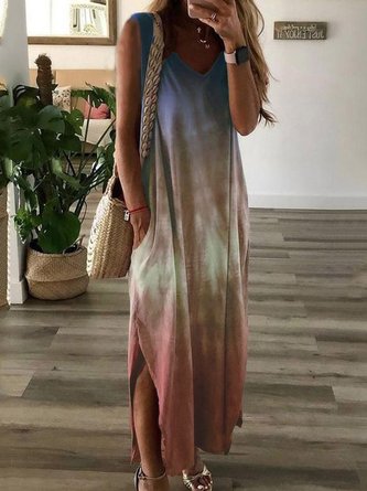 Lila Normales Freizeitkleid V-Ausschnitt