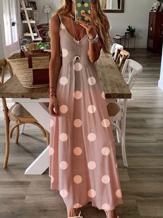 Polka Dots Ärmellos Baumwolle Strick Kleid
