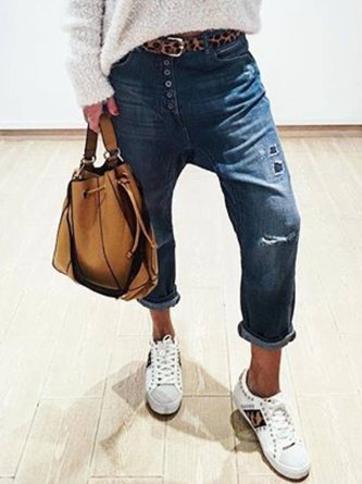 Blaue Einfarbige Freizeithose aus Denim