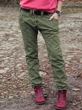 Große Größen Unifarben Freizeithose mit Taschen