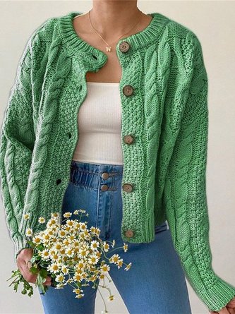 Große Größen Einfarbige Strickjacke mit Langarm