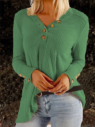 Langarm Geknöpfter Pullover mit Patchwork