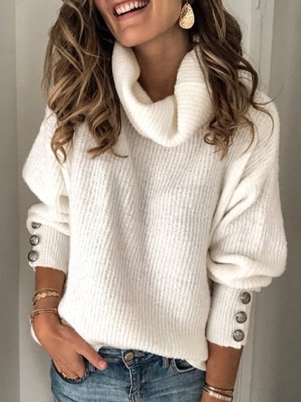 Große Größen Langarm Unifarben Rollkragenpullover Turtleneck Sweater 