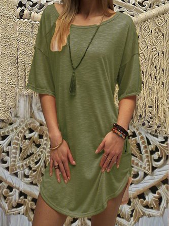 Normal Damen Täglich Kurzarm  Unifarben Sommer Kleid