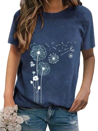 Rundhals Kurzarm Löwenzahn Print T-Shirts & Blusen&Shirts