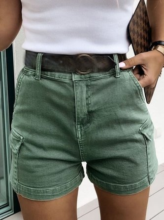 Grün Taschen Lässig Unifarben Shorts
