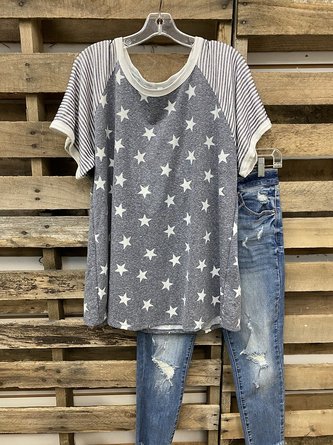 amerikanisch Unabhängigkeit Tag Sterne Und Streifen Print T-Shirt