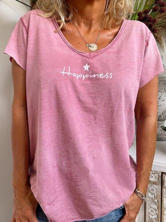 Baumwollmischung T-Shirt lässig Rundhals Rosa Noracora