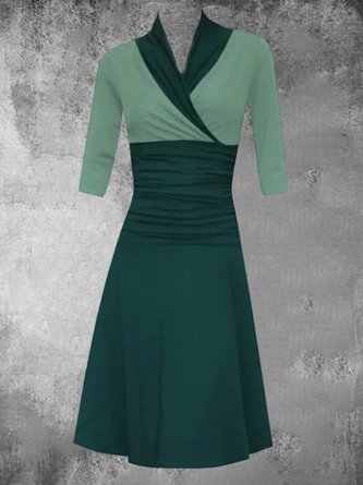 V-Ausschnitt Baumwollgemisches Freizeitkleid mit Langarm