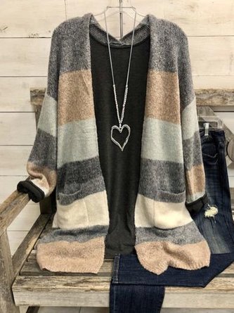 Lässige Baumwollgemische Jacke mit Farbblock