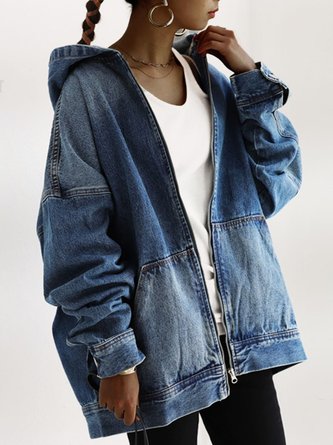 Denim Langarm Unifarben Denim Jacke